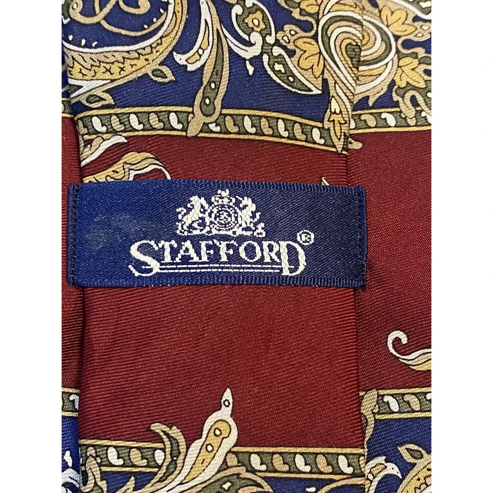 Mens Stanford Geometric Maroon Tan Blue Neck Silk Tie 56